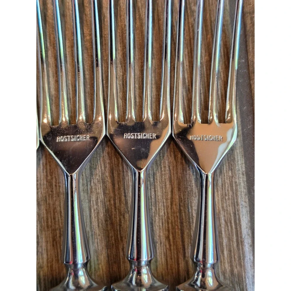 Emil Konig Solingen Vintage Flatware Set 12pc Faux Horn Amber Handles Germany